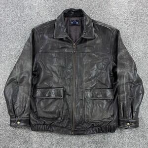 Cherokee Leather Bomber Jacket Mens Large‎ Brown Full Zip Coat Aviator Pockets